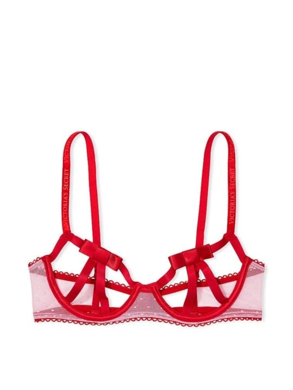 Victoria's Secret Red Strappy Bow Cage Underwire Bra